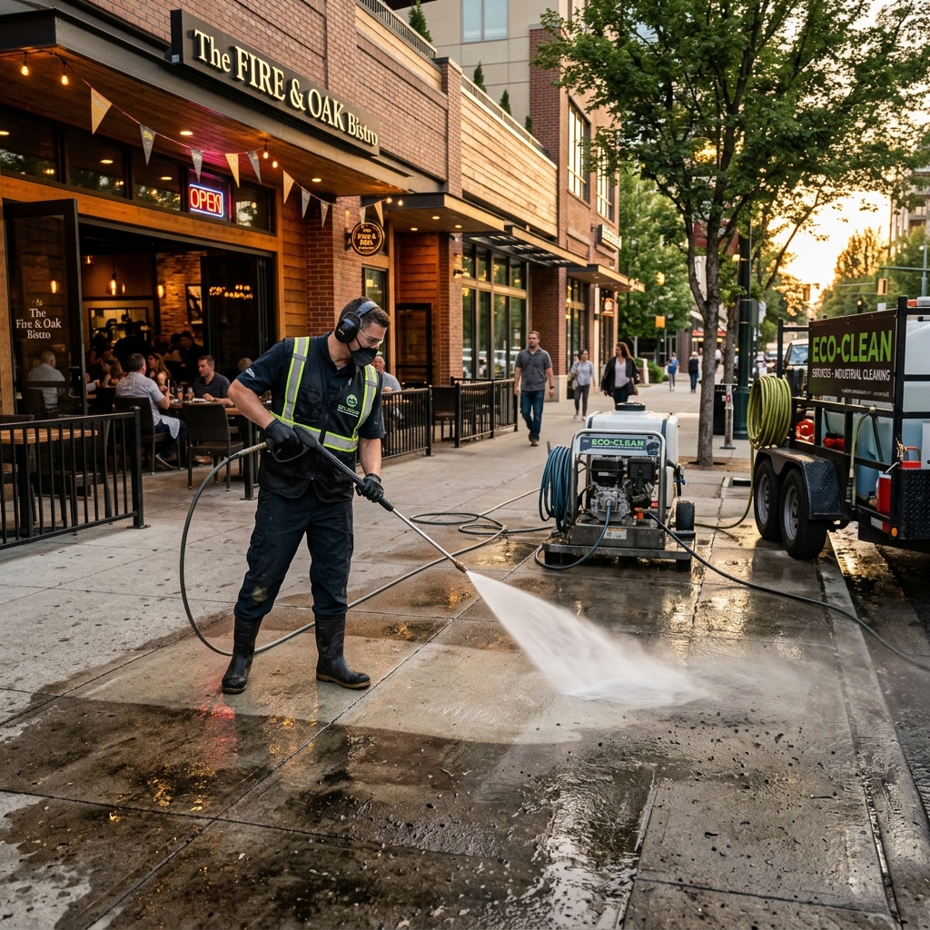 Professional pressure washing and concrete cleaning service for commercial restaurants in Indiana